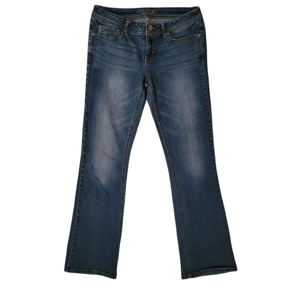 Aeropostale Womens Bootcut Denim Jeans 4 Short Inseam Stretch Med Wash Blue